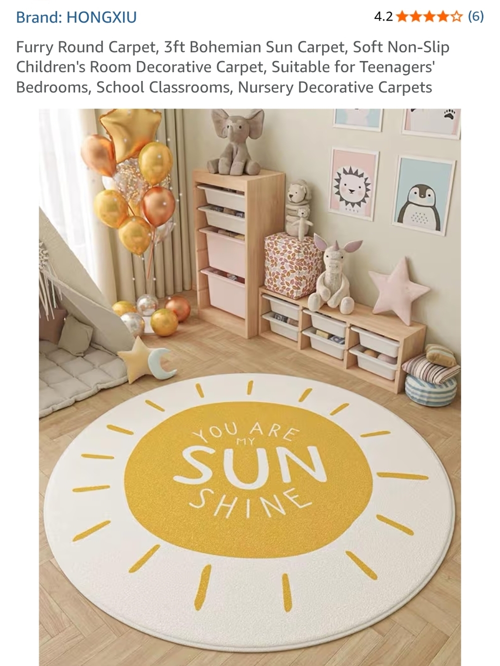 HONGXIU Round "You Are My Sunshine" Sun Rug - White & Mustard